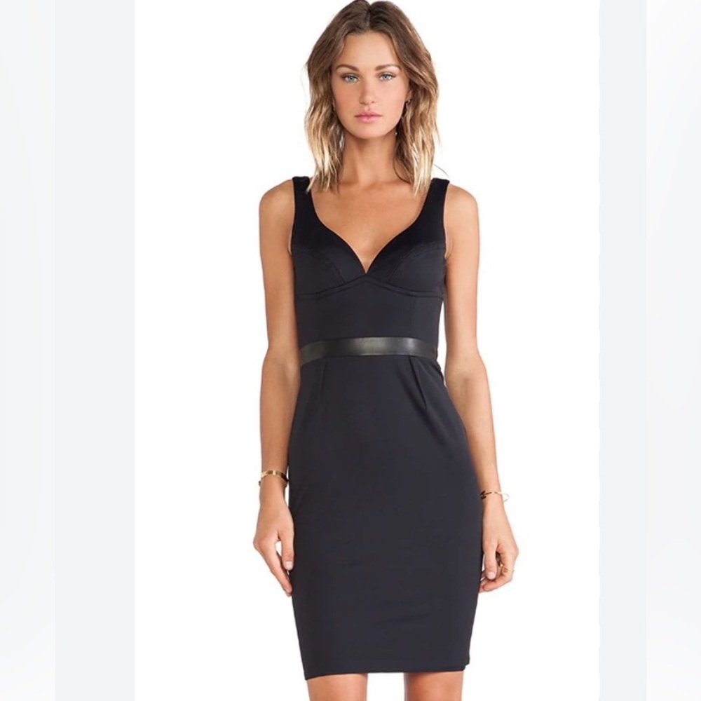 Revolve LaPina Womens
Cocktail Dress S Black Fitted Bodice Sheath Leather Waist